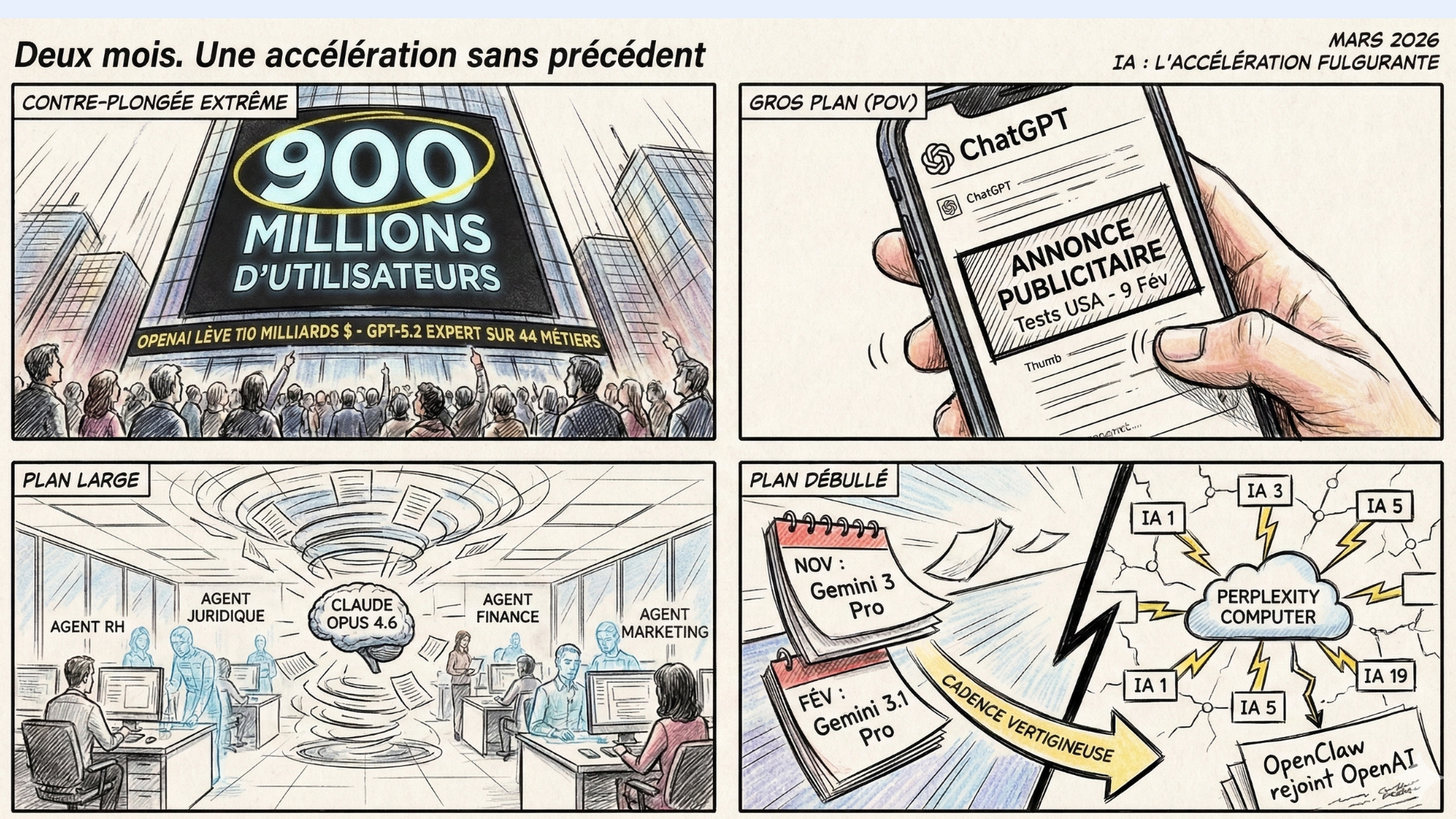 Illustration BD — Deux mois, une accélération sans précédent — Janvier Février 2026